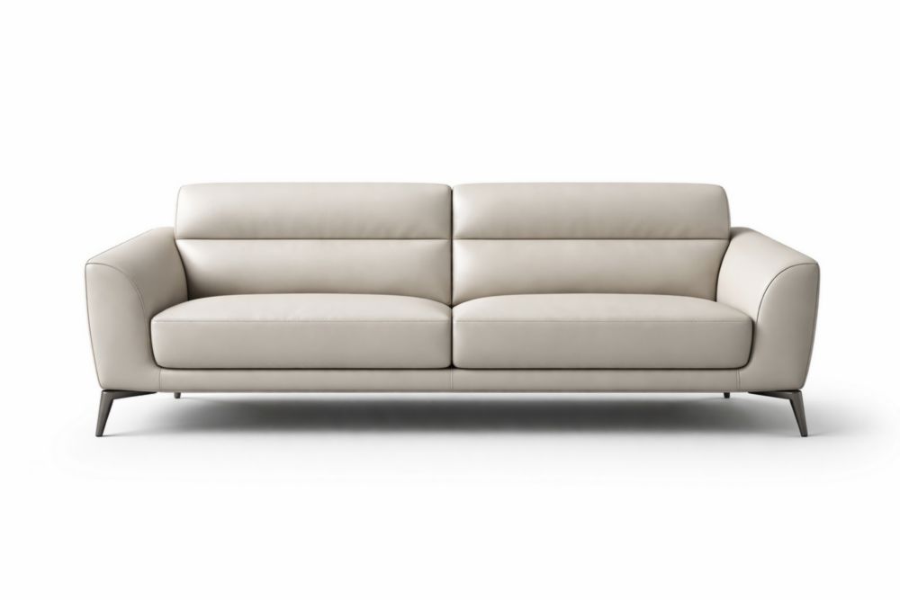 Canapé trois places cuir beige avec pieds en métal