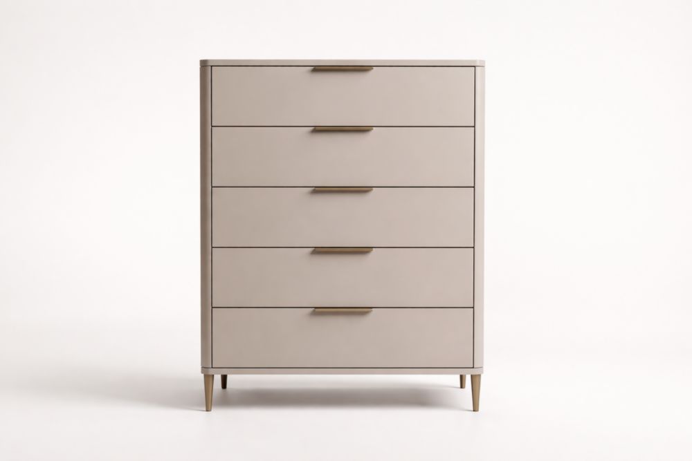 Commode à Tiroirs Métal et Bois Beige 140 cm