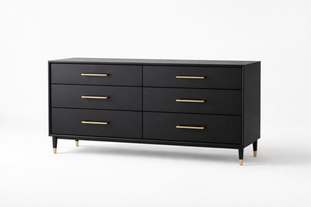 Commode en MDF à 6 tiroirs avec poignées en métal doré