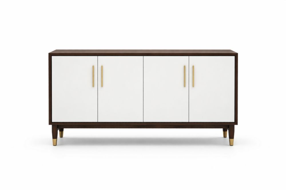 Buffet en bois et MDF à 4 portes 160x40x80 cm Marron/Blanc