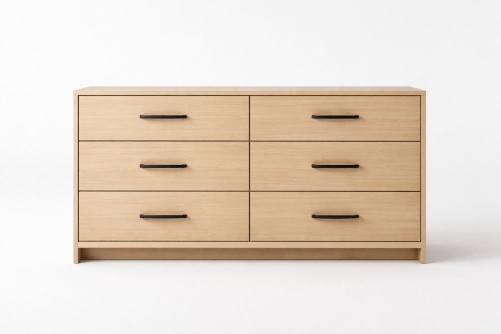 Commode en Chêne Clair avec 6 Tiroirs