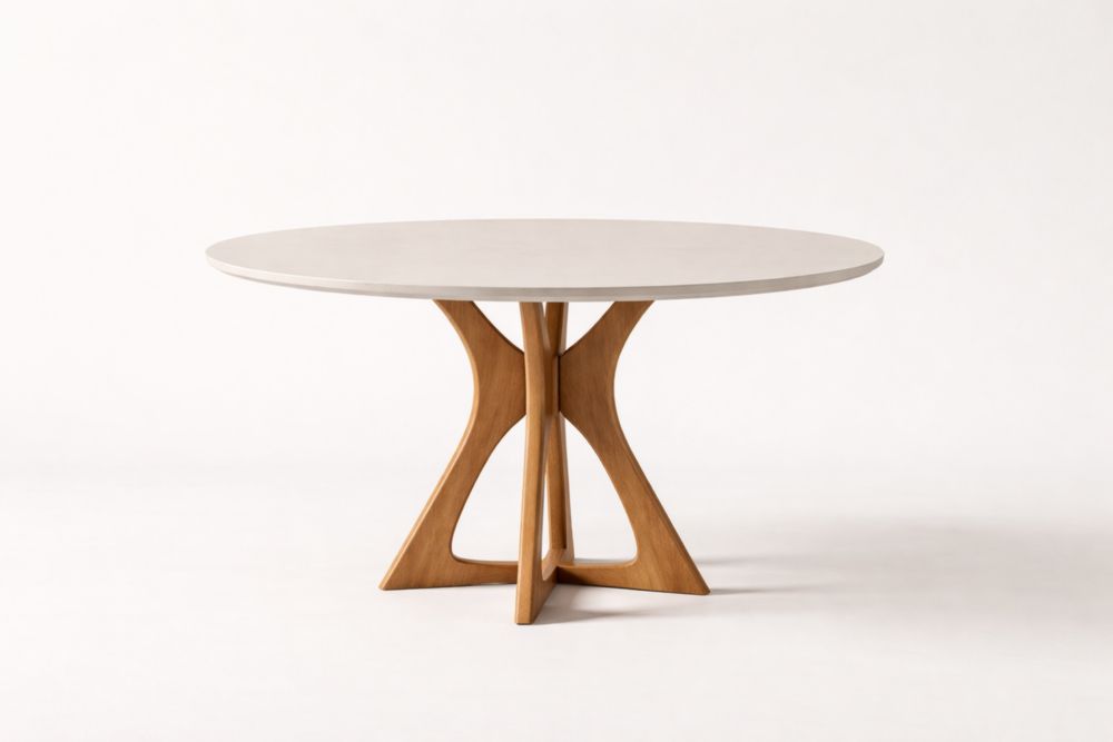 Table ronde en bois et MDF blanc 120 cm