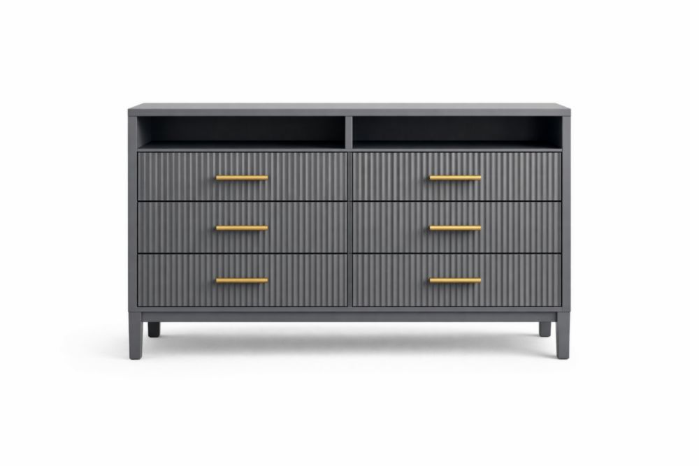 Commode à 6 Tiroirs avec Étagères Ouvertes Bois Gris 120x45x90 cm