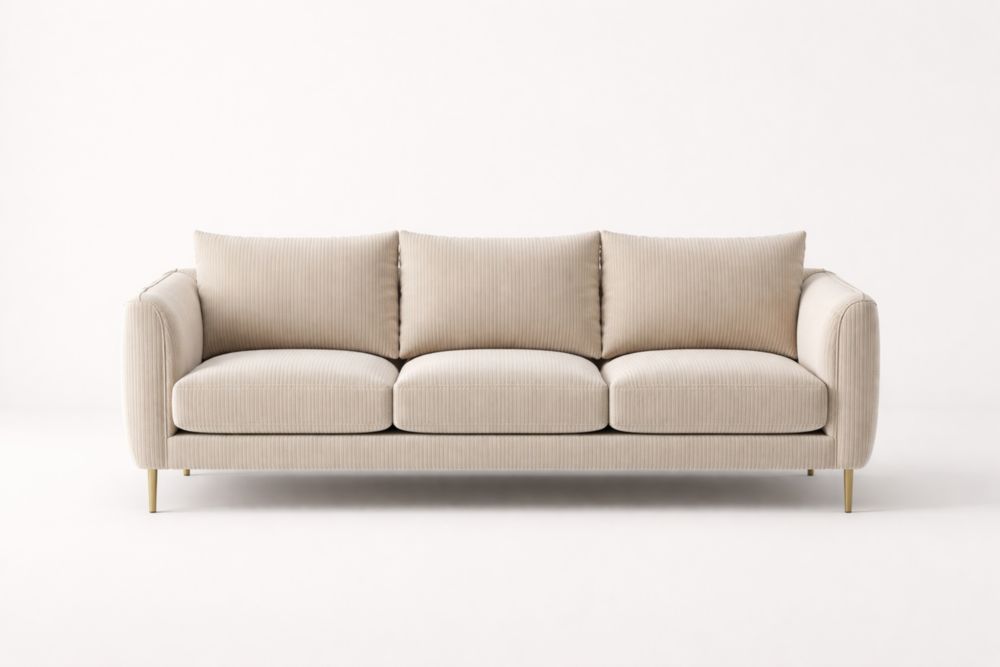 Canapé trois places tissu côtelé beige