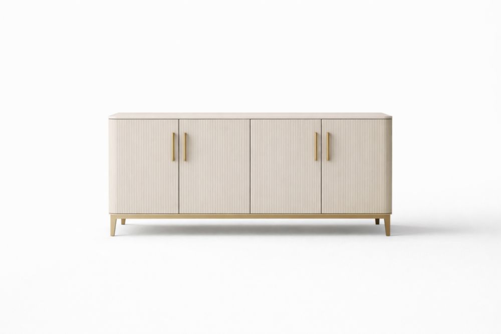 Buffet en bois massif 4 portes avec poignées dorées