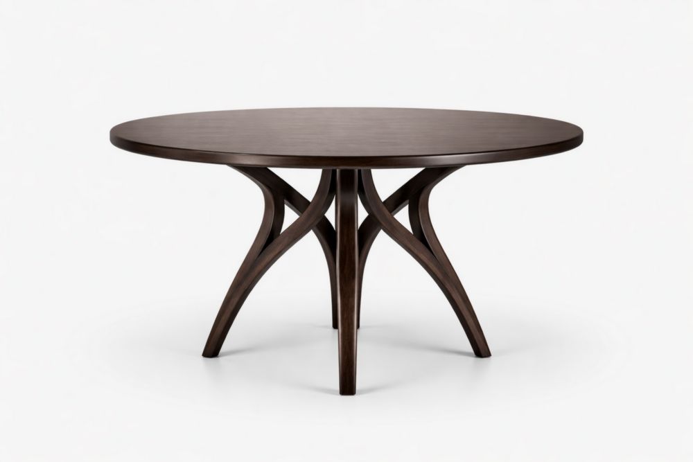 Table ronde en bois massif brun diamètre 120 cm