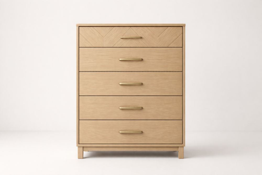 Commode en Chêne à 5 Tiroirs avec Poignées en Métal