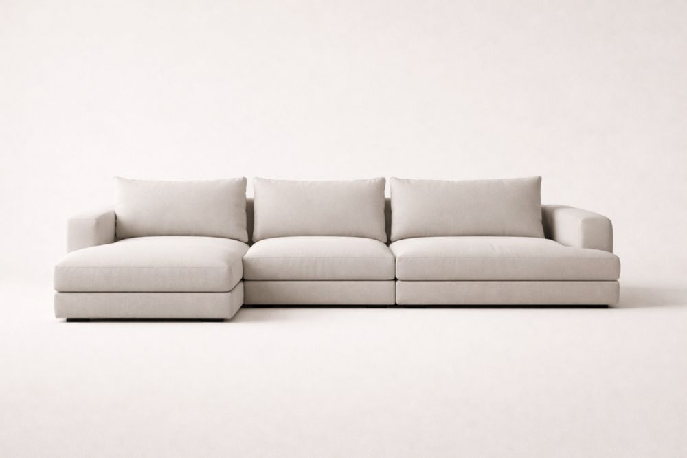 Canapé d'angle en tissu polyester beige 320x160x85cm