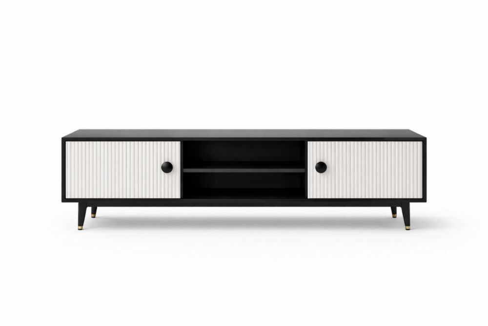 Meuble TV en MDF avec placage de chêne Noir et Blanc 160x40x45 cm