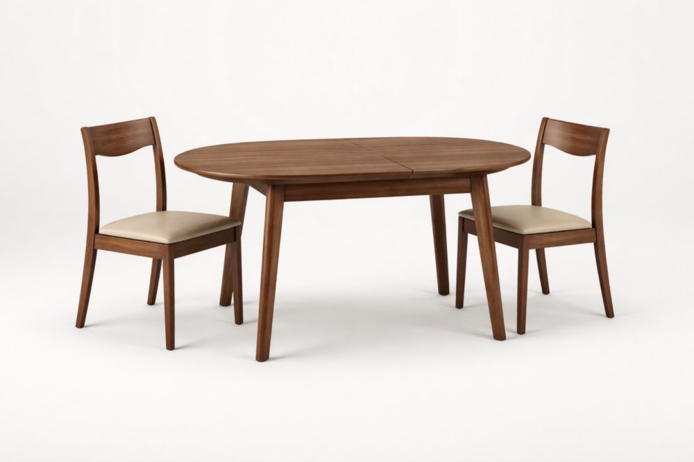 Table à manger ovale en bois avec 2 chaises rembourrées