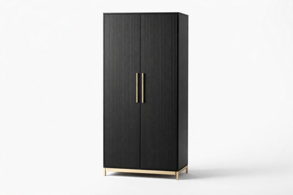 Armoire colonne noire avec poignées en métal doré