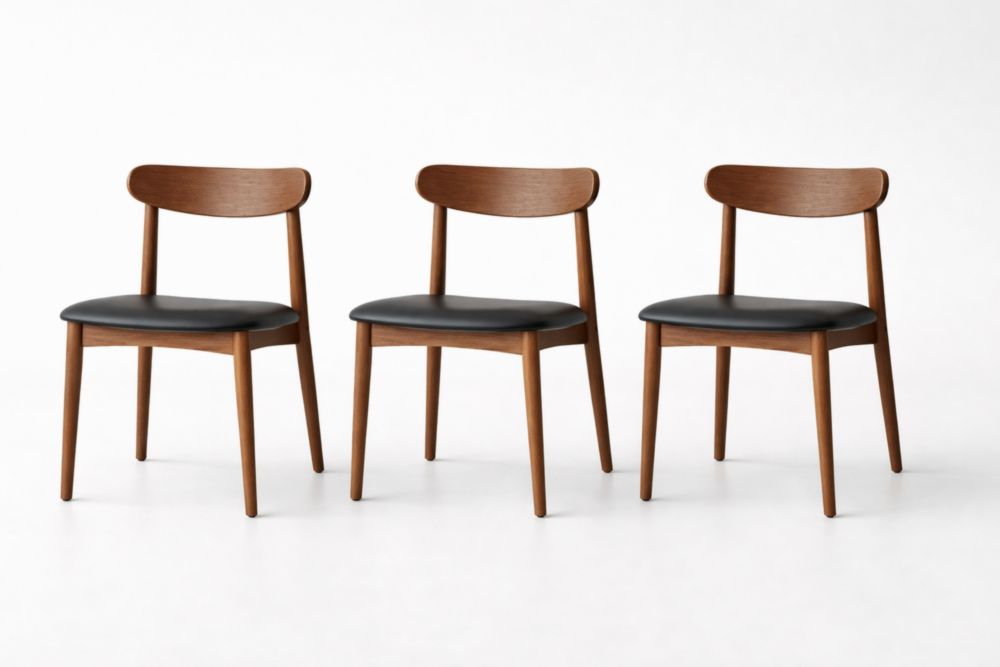 Lot de 3 chaises en bois de hêtre avec assise en cuir synthétique