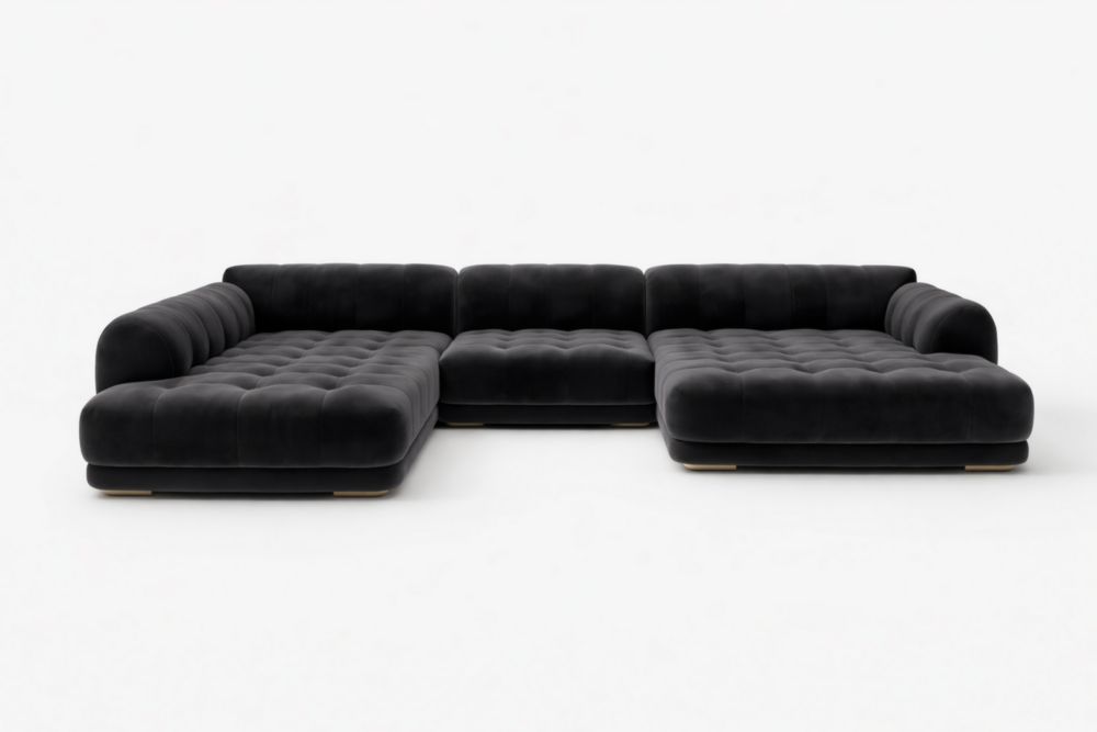 Canapé d'angle modulaire en velours Noir 300x150x70 cm