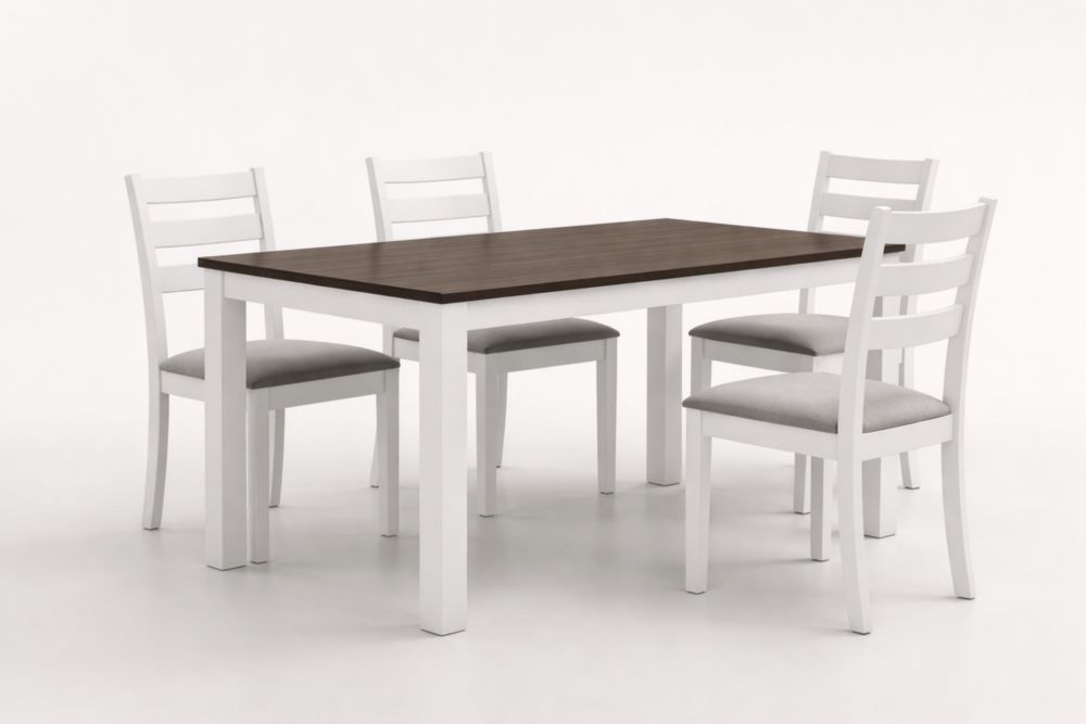 Table et Chaises en Bois Blanc et Brun
