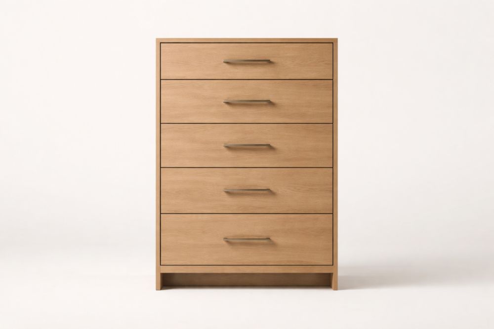 Commode à 5 tiroirs en bois mélaminé chêne