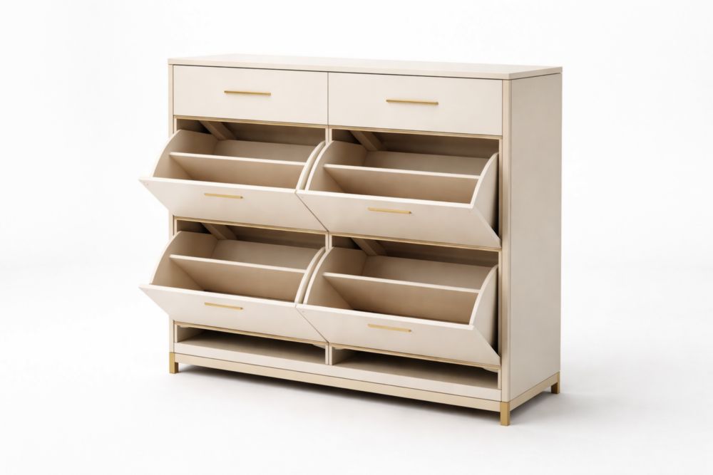 Meuble de rangement en bois avec tiroirs basculants beige