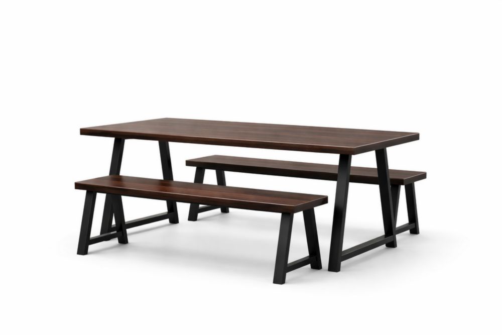 Ensemble Table Bancs Bois Massif et Acier