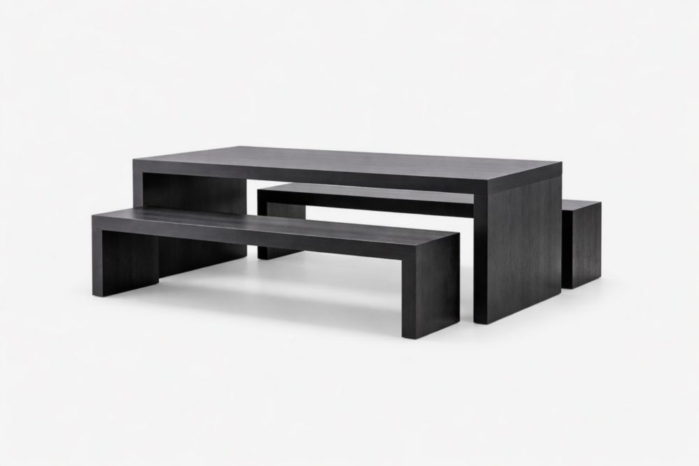 Table rectangulaire avec bancs en chêne noir
