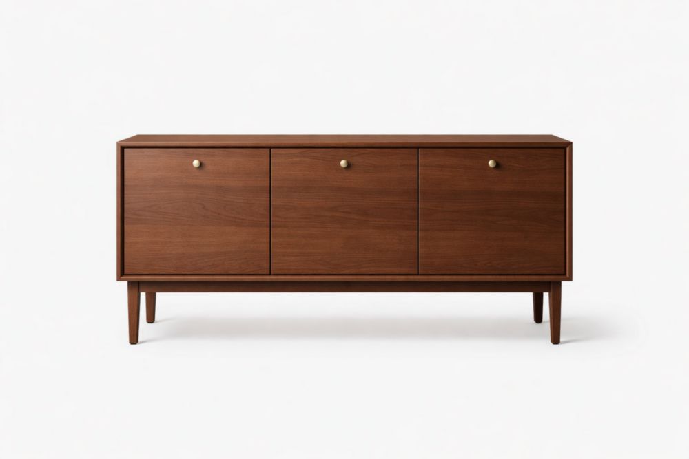 Buffet en Bois de Noyer 3 Portes avec Poignées en Laiton