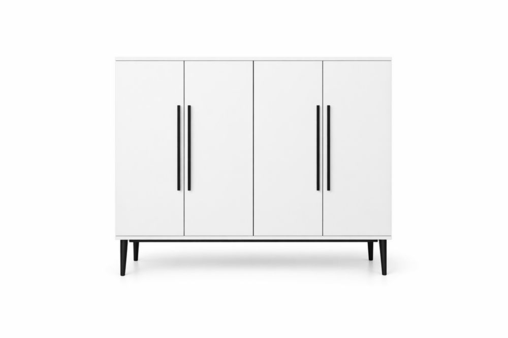 Buffet en MDF Blanc 4 Portes avec Pieds en Métal