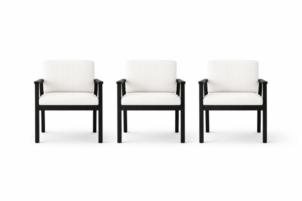 Ensemble de 3 fauteuils en bois et tissu Blanc