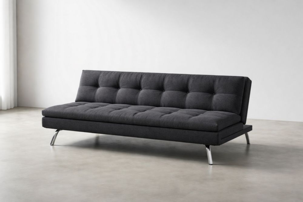 Canapé-lit convertible en tissu noir avec pieds en métal