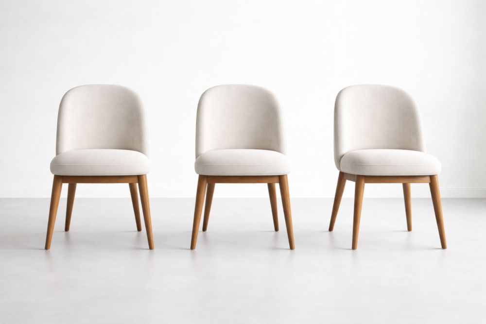 Lot de 3 Chaises en Bois et Tissu Beige