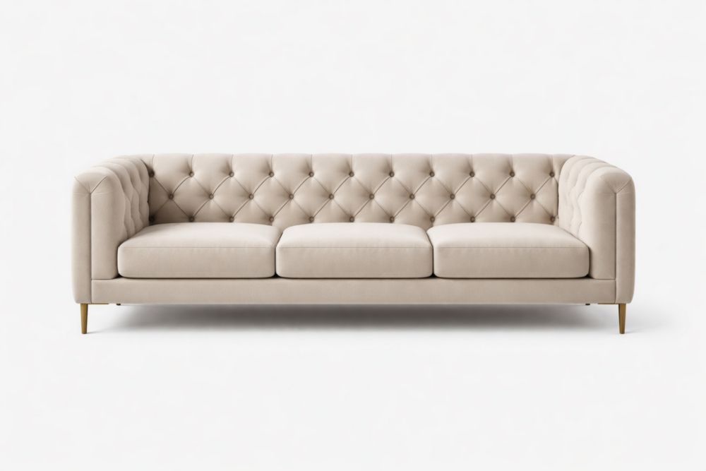 Canapé en tissu polyester beige avec pieds en métal
