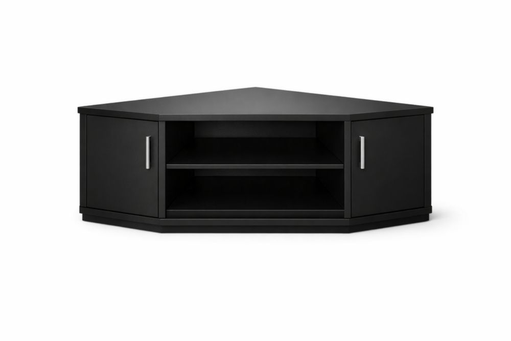 Meuble TV d'angle noir en MDF avec étagères et portes