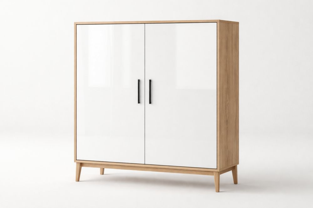 Buffet rectangulaire 2 portes en bois MDF chêne blanc