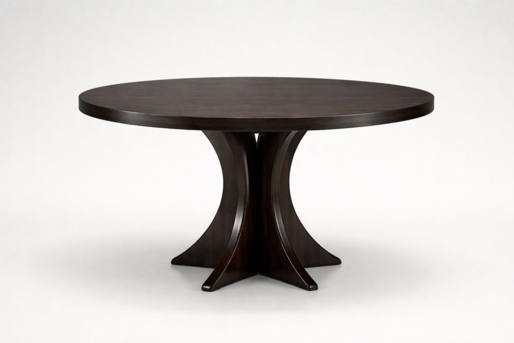 Table à manger ronde en bois brun foncé 150 cm