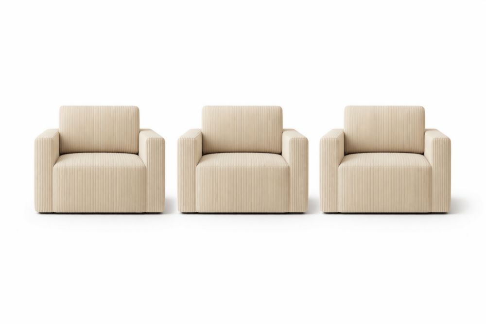 Ensemble de Fauteuils en Velours Côtelé Beige 3 Pièces
