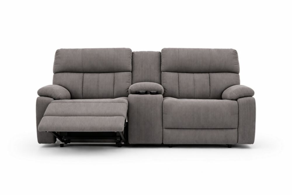 Canapé inclinable 2 places en tissu côtelé gris avec porte-gobelets