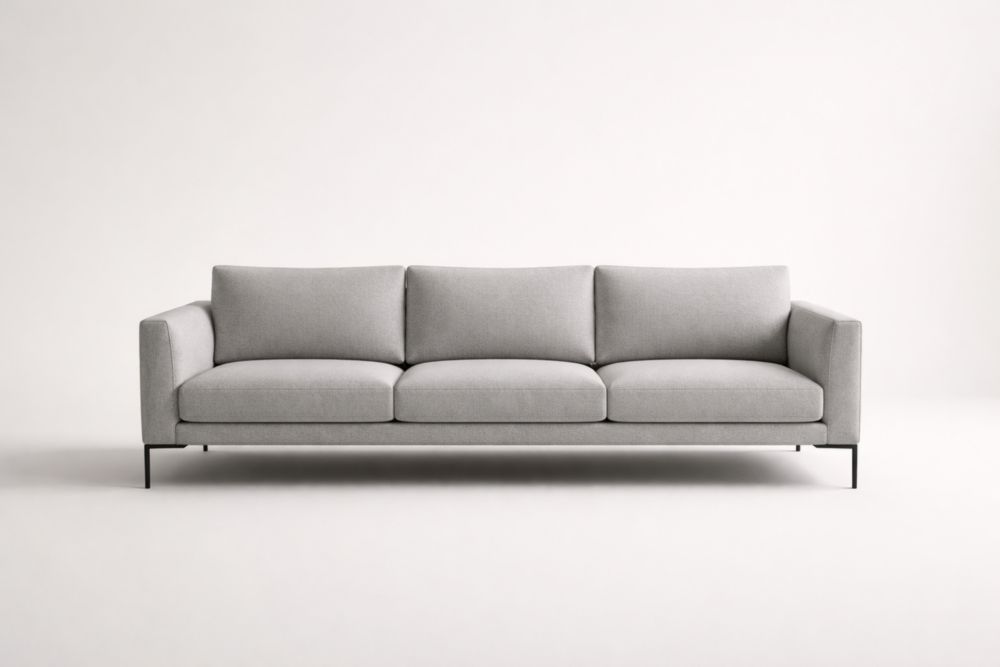 Canapé trois places tissu polyester gris 210 cm