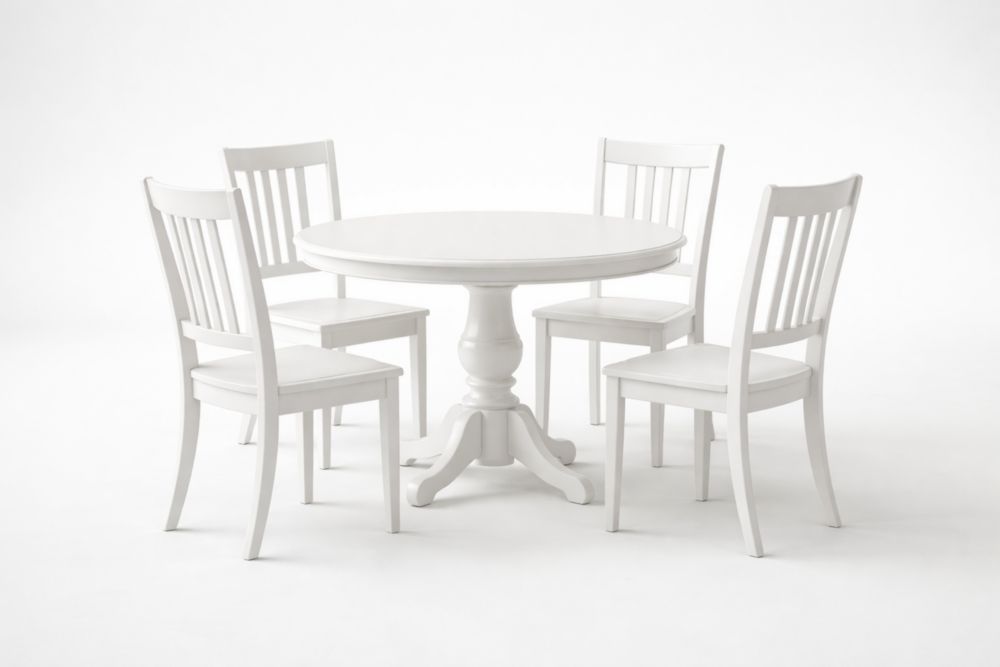 Ensemble de Table Ronde et Chaises en Bois Blanc