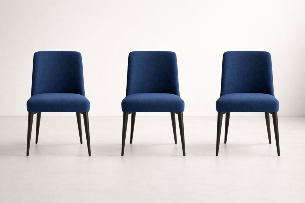 Ensemble de 3 chaises en tissu bleu avec pieds en métal