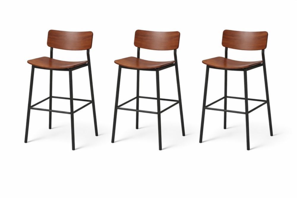 Lot de 3 tabourets de bar en bois et métal noir