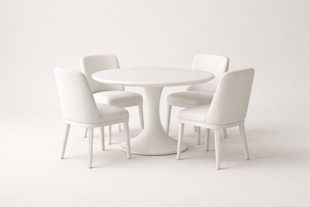 Ensemble de Table Ronde et 4 Chaises en MDF et Bouleau Blanc