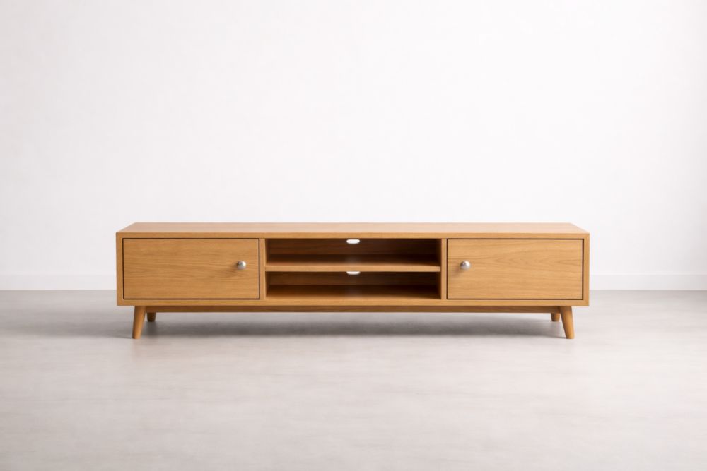Meuble TV en bois de chêne avec rangement 140x40x35 cm