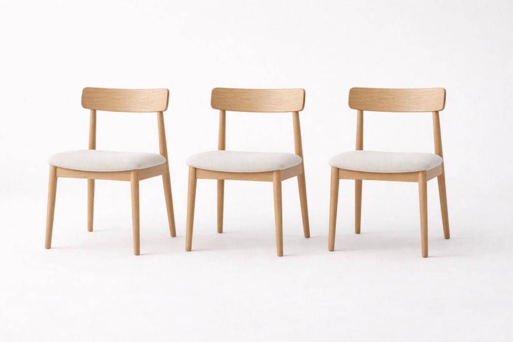 Lot de 3 chaises en bois avec assise en tissu polyester beige