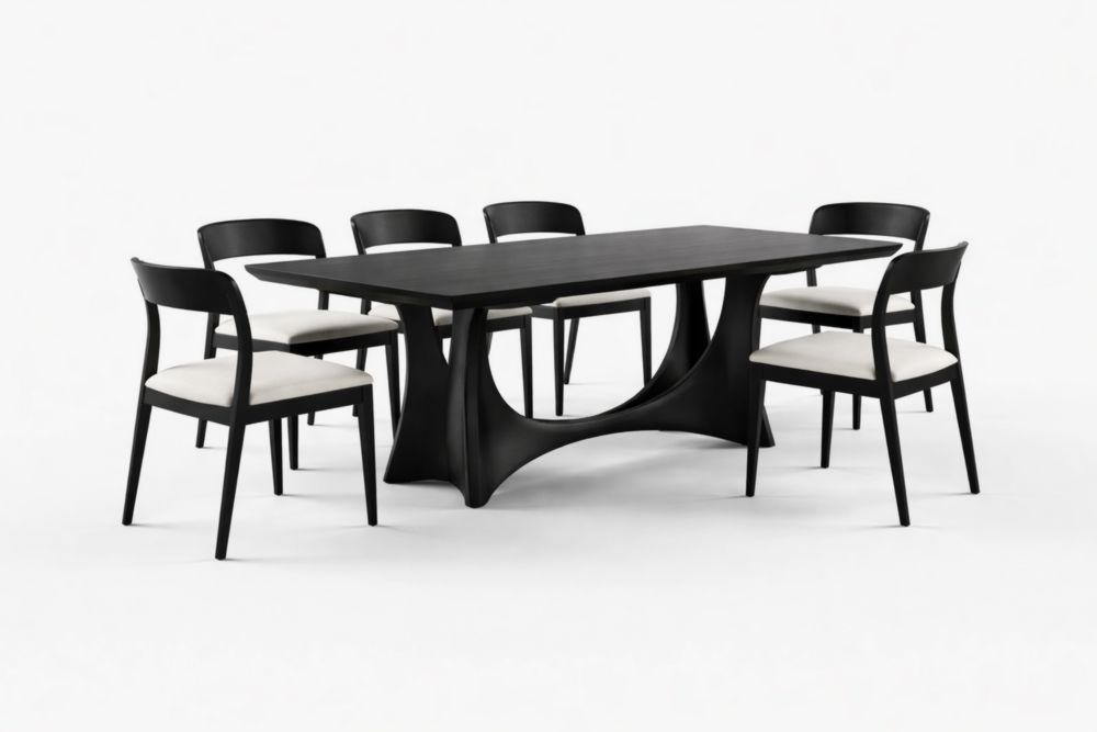 Ensemble de salle à manger en bois noir avec table MDF et six chaises