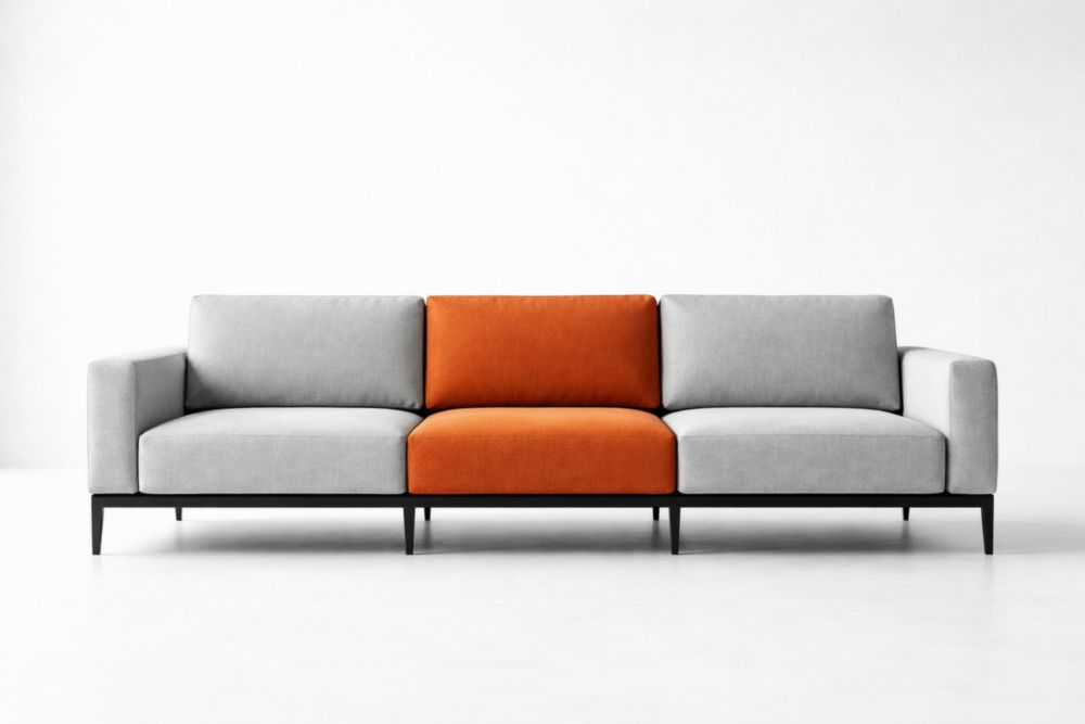 Canapé 3 Places en Tissu Gris et Orange