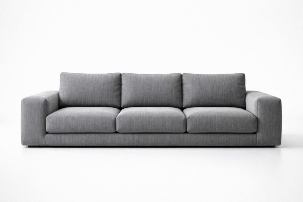 Canapé trois places bois et tissu gris