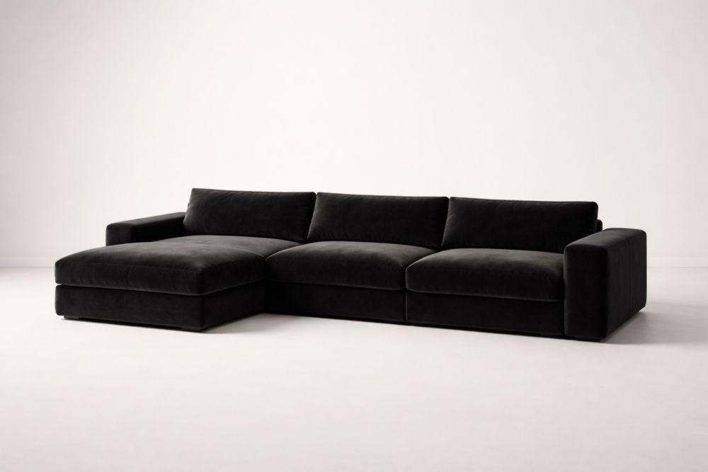 Canapé d'angle en velours Noir 300 cm