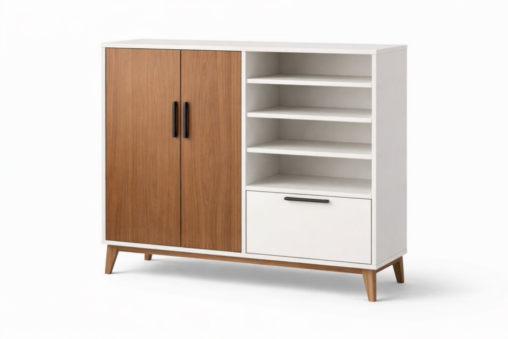 Buffet en Bois et Panneau de Particules Blanc/Marron avec Étagères et Portes