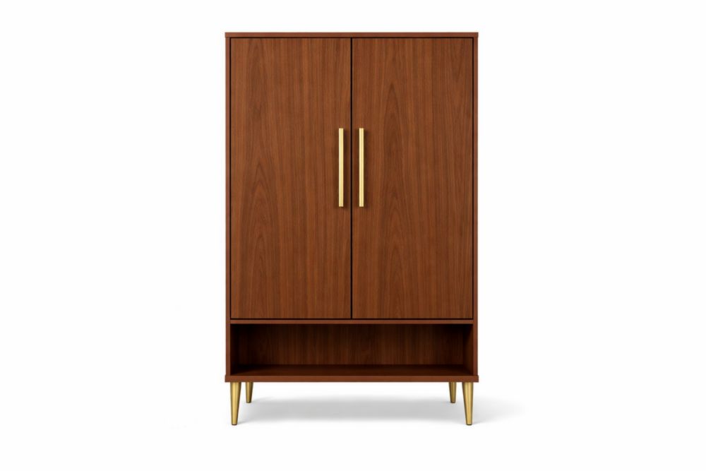 Armoire en bois avec portes à deux battants et poignées dorées, 180cm