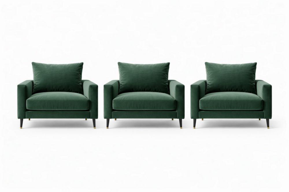 Lot de 3 fauteuils velours métal Vert Foncé