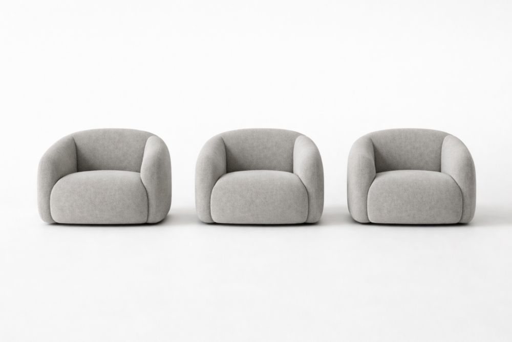 Ensemble de trois fauteuils en tissu gris