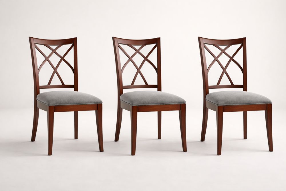 Chaises en Bois avec Dossier Croisé et Tissu Gris Lot de 3