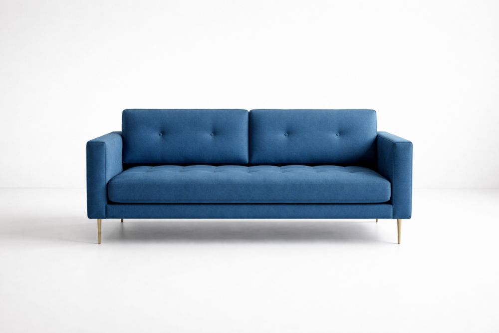 Canapé en tissu bleu avec pieds métalliques